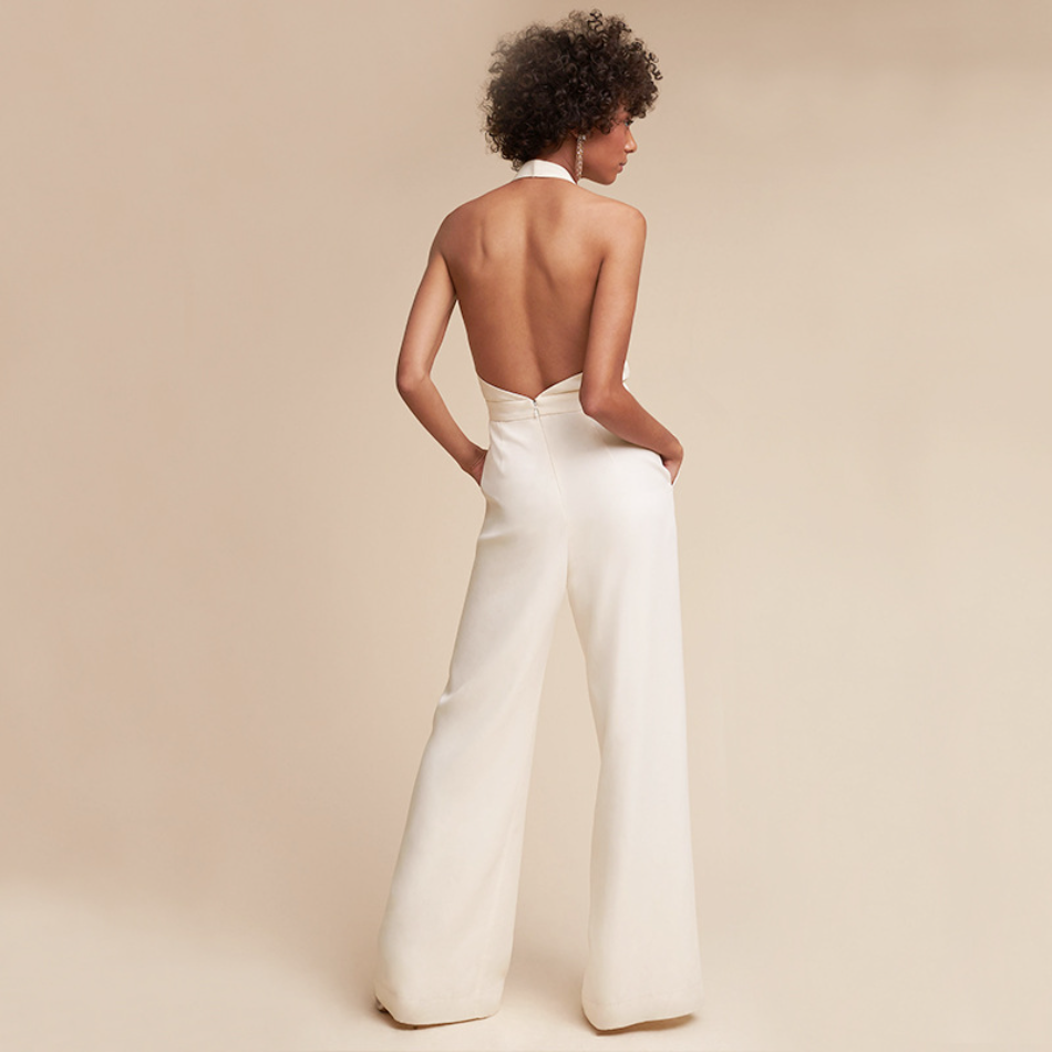 Kyra - Weite Hosen Solid Kausal Lang Jumpsuits WeiB 2