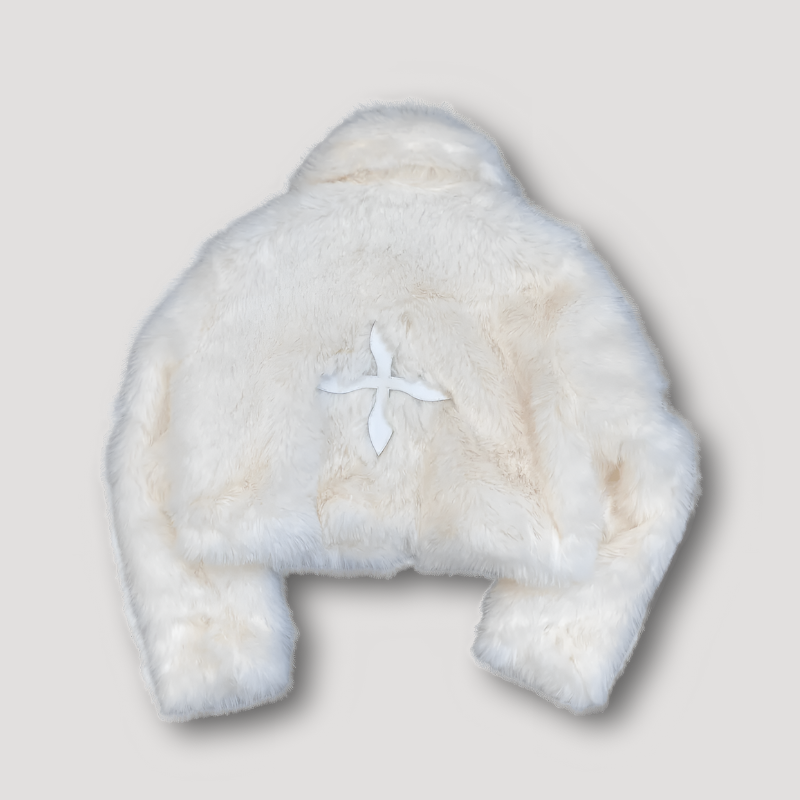 Laura - Cropped Plüsch Pelzjacke Damen Patchwork