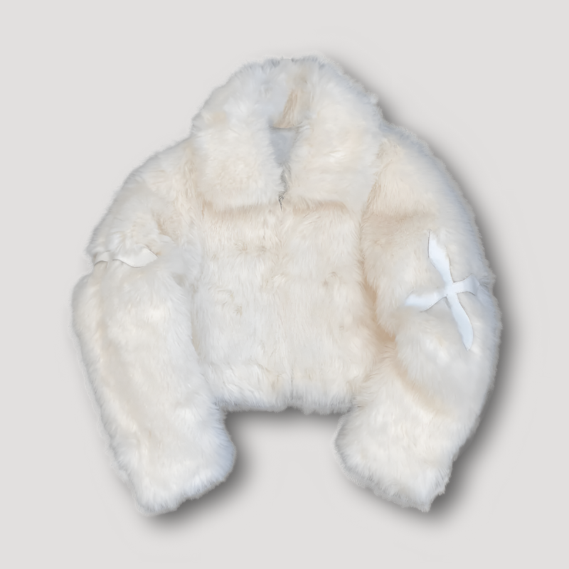 Laura - Cropped Plüsch Pelzjacke Damen Patchwork