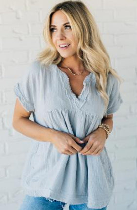 Larissa – Strukturierte V-Ausschnitt-Bluse - Grau