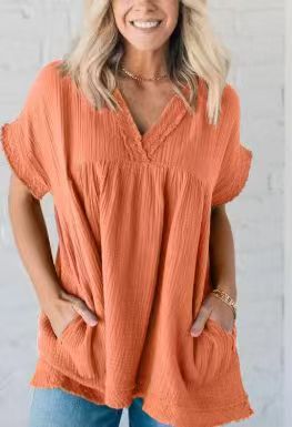 Larissa – Strukturierte V-Ausschnitt-Bluse - Orange