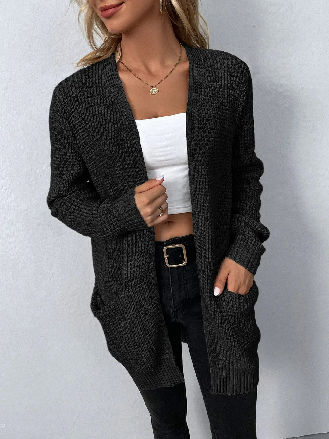 Laura - Lange Strickjacke Damen Schwarz