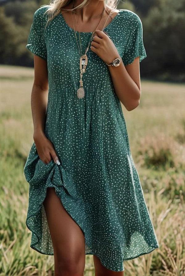 Laura - kurzärmeliges grünes minikleid mit punkten Grun