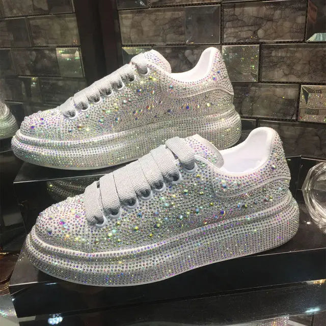 Lauren- Glitzernde Sneaker mit Kristallverzierungen WeiĂź