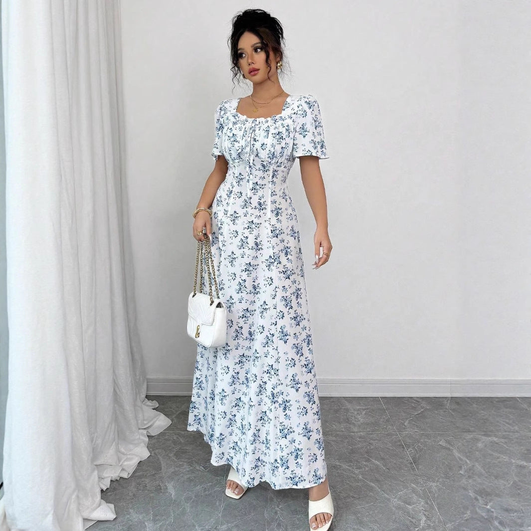 Lea - Florales Maxikleid mit Quadrat-Ausschnitt - Weiß 3