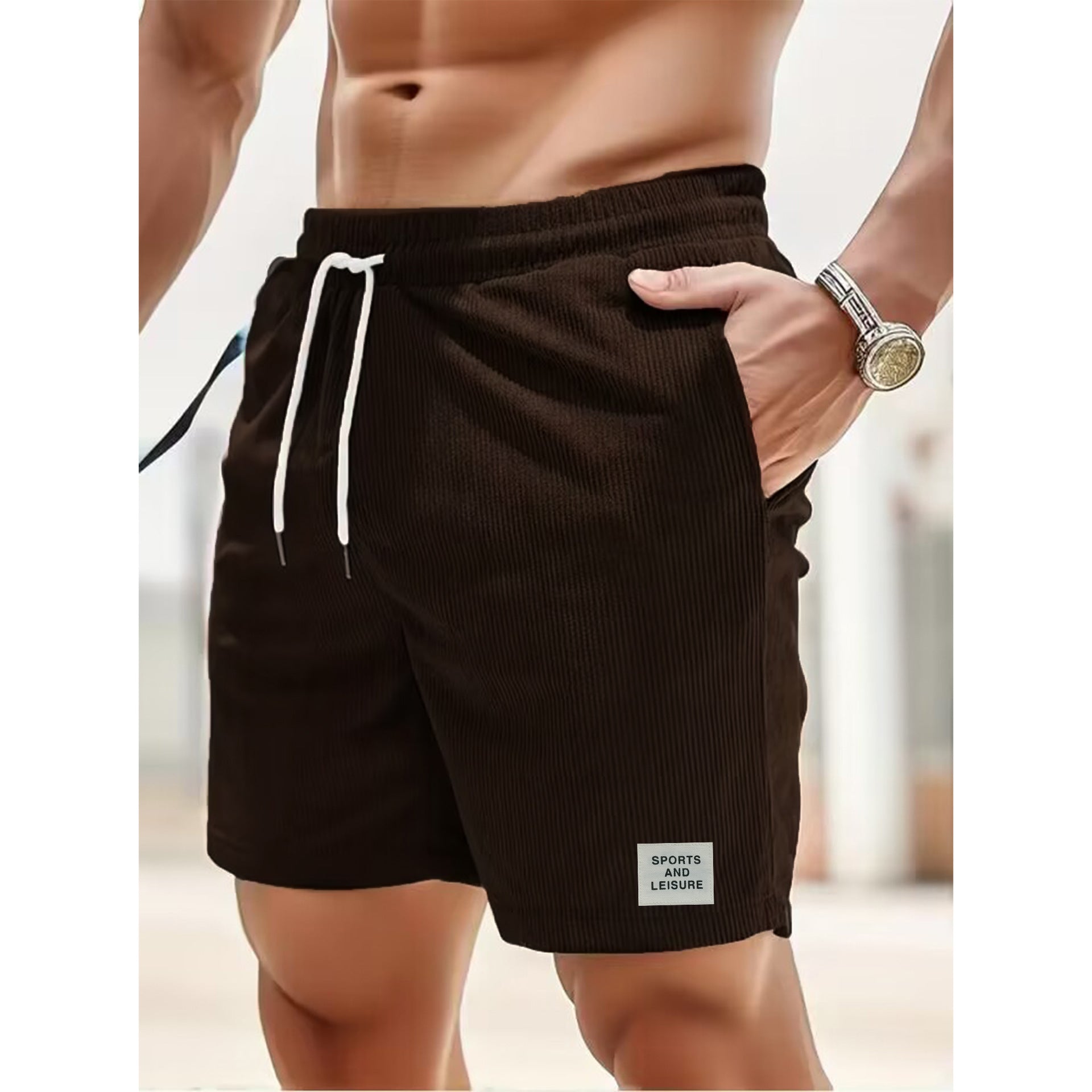 Leandro - Herren Gestreifte Shorts Braun