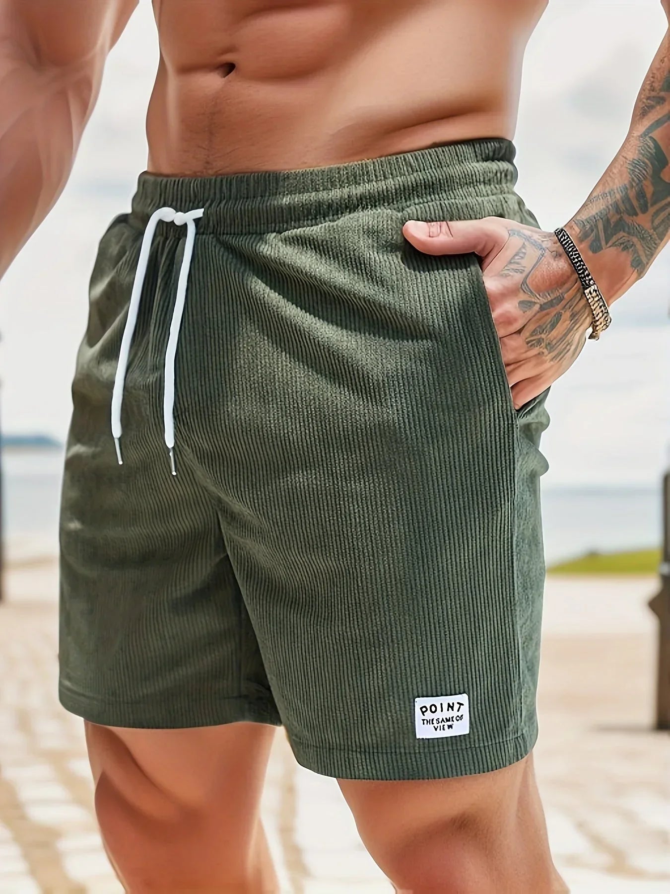 Leandro - Herren Gestreifte Shorts armegrun