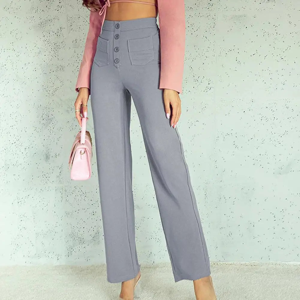 Lena - Hose mit weitem Bein und hohem Bund für Damen Grau
