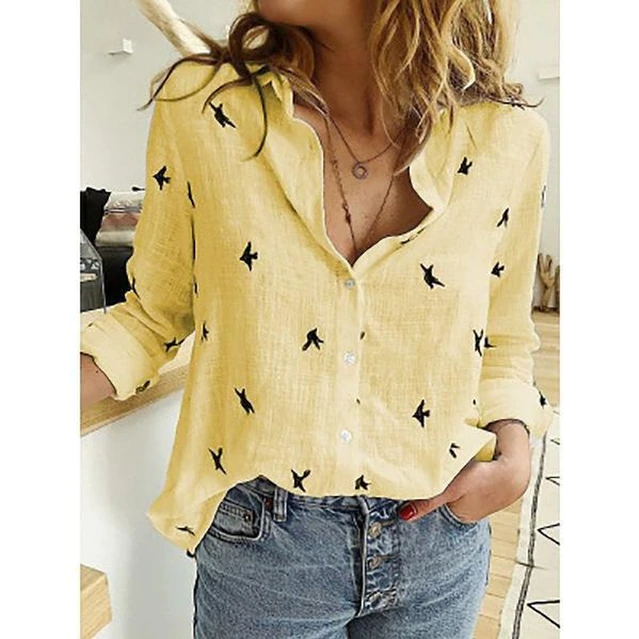 Lenka- Bluse für Damen Gelb mit Vogel