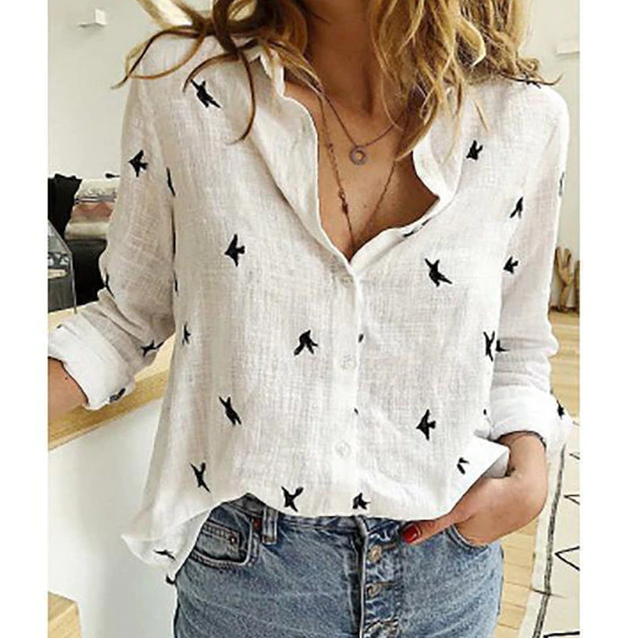 Lenka- Bluse für Damen Weiß mit Vogel
