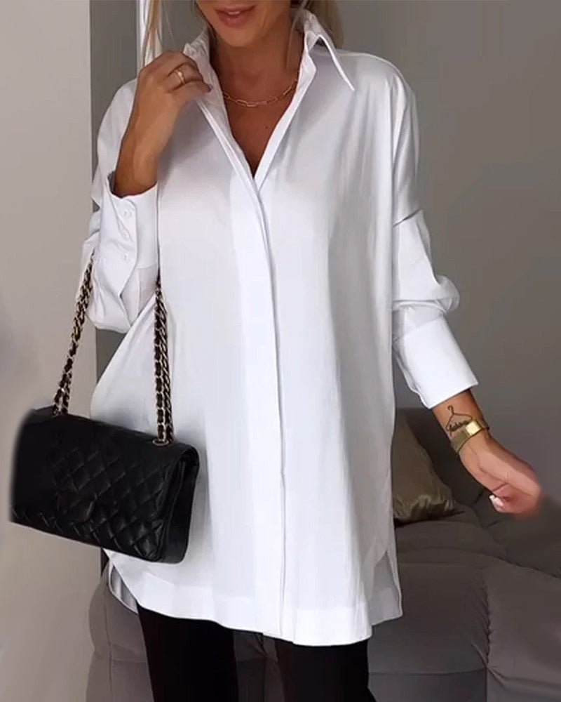 Leonie - Elegantes langärmeliges Revers-Oberteil WeiB 3