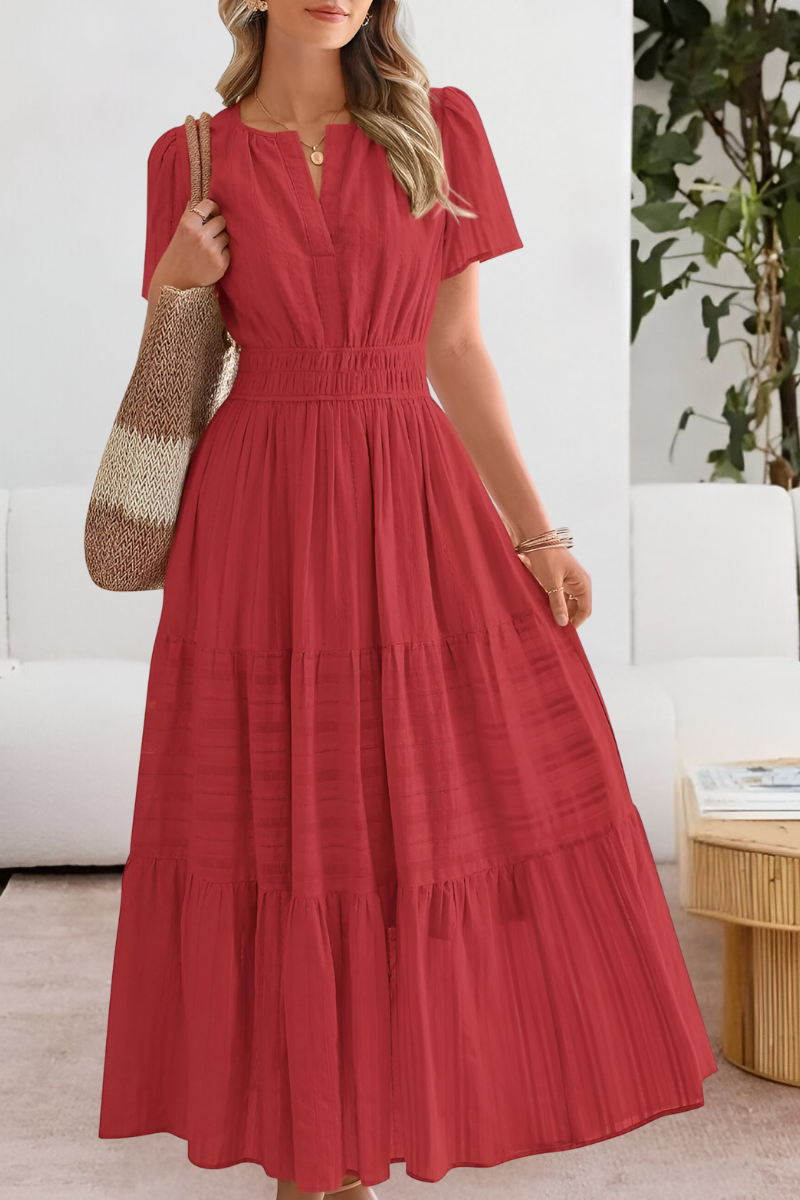 Lera – Maxikleid mit Smock-Details und Stufen - Rot