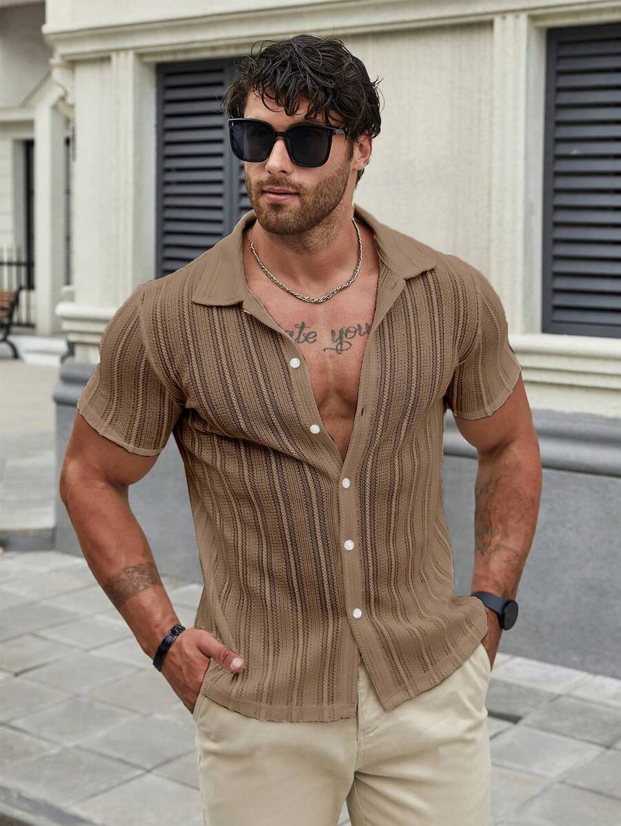 Linus – Herren Kurzarmhemd Einfarbig Frühling Sommer Lässig 1