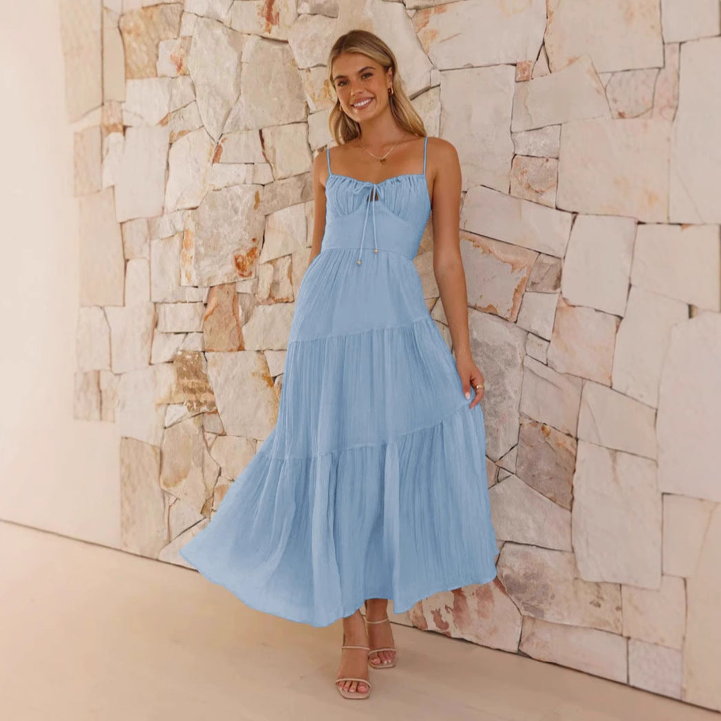 Liv - Maxikleid mit Schwingrock & verstellbaren Trägern - Hellblau