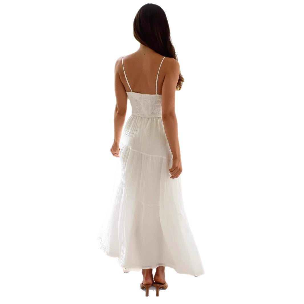 Liv - Maxikleid mit Schwingrock & verstellbaren Trägern - Weiß