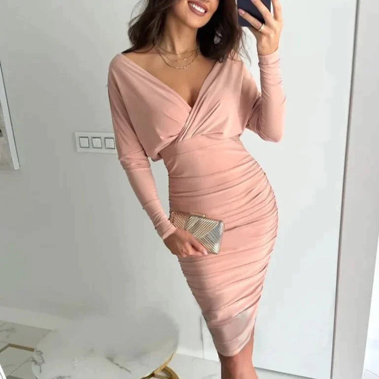 Lorelei - V-Ausschnitt Langärmelig Party-Kleid Rosa 3