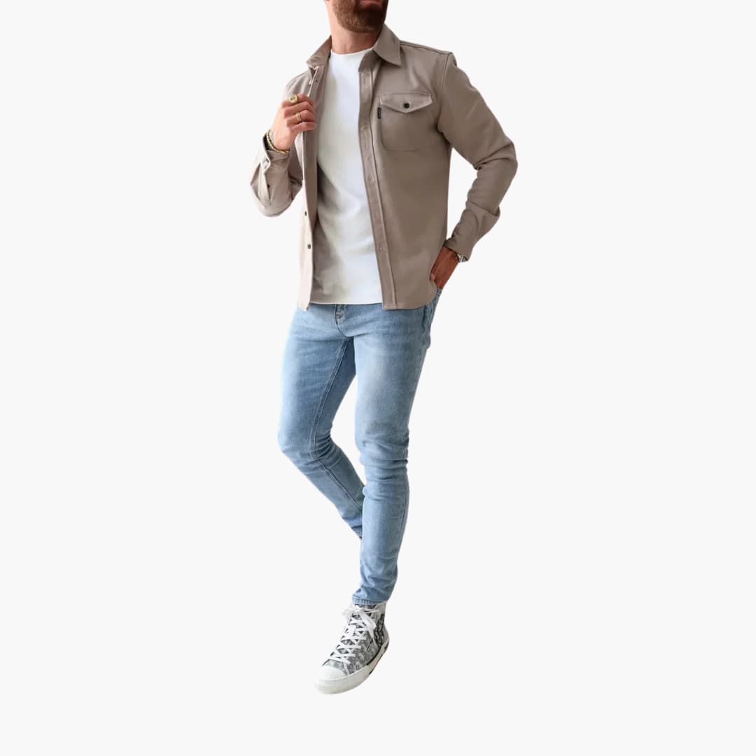 Luigi – Herren-Hemdjacke mit Knopfleiste Khaki