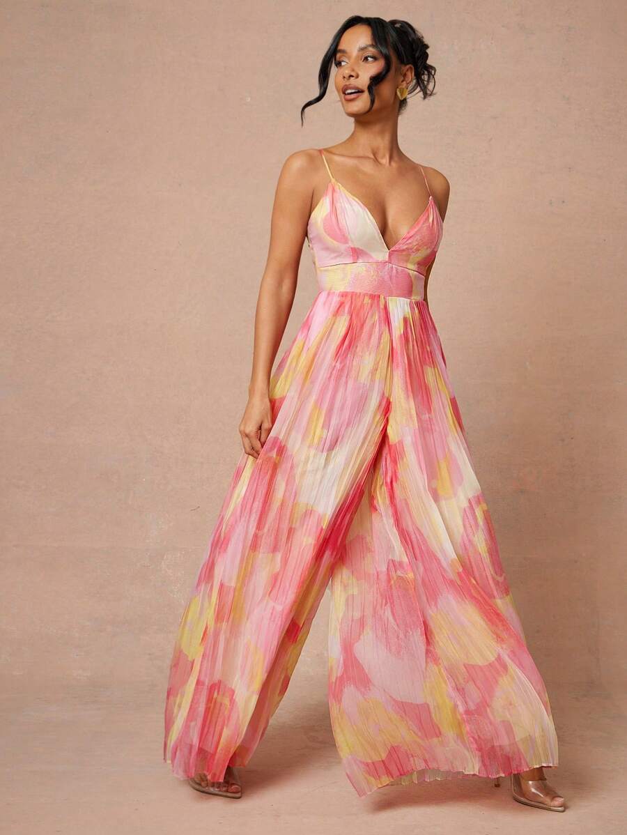 Magdalena – Abstrakt Bedruckter Jumpsuit Mit Tiefem Ausschnitt 1