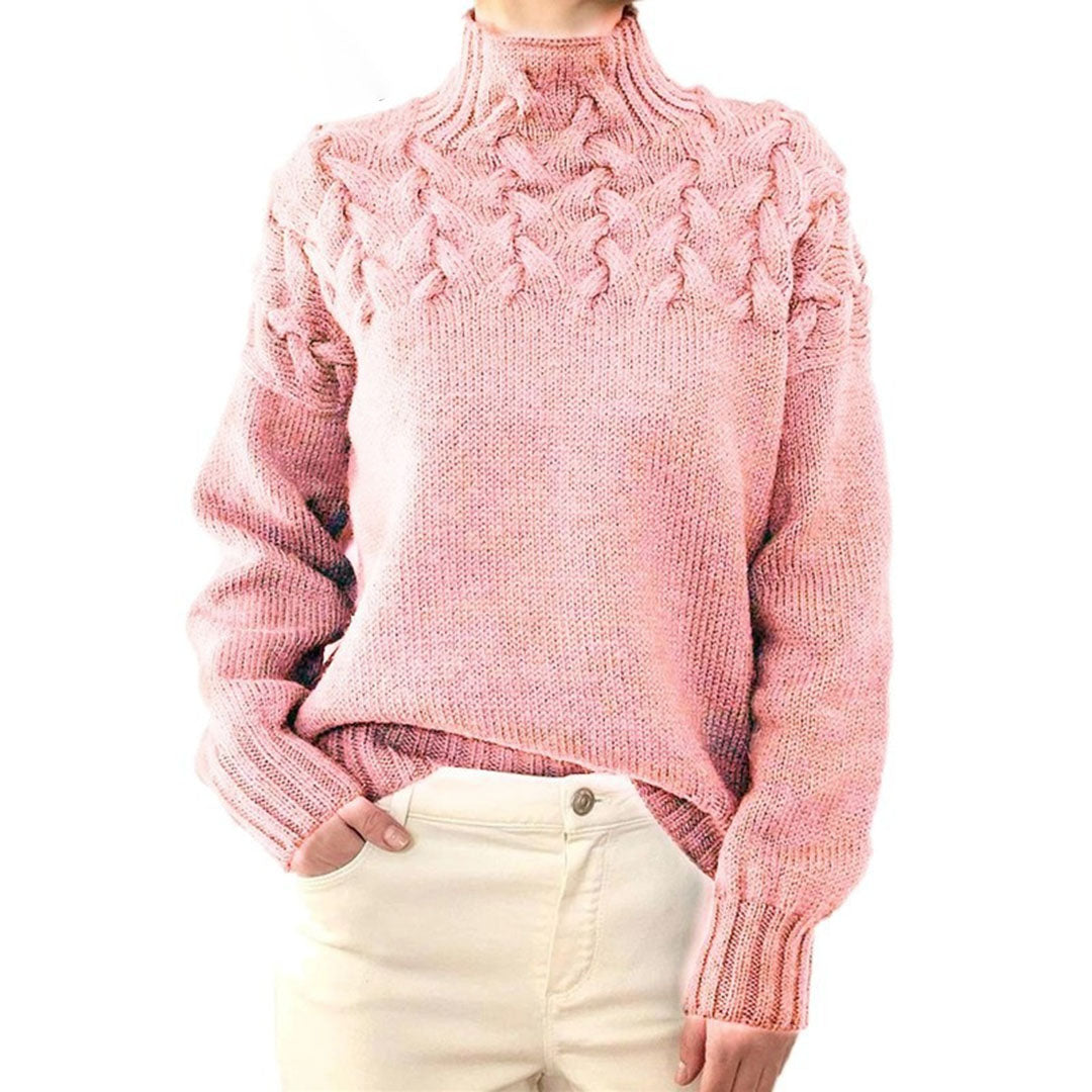 Maria - Rollkragen Pullover Damen Strick Rose