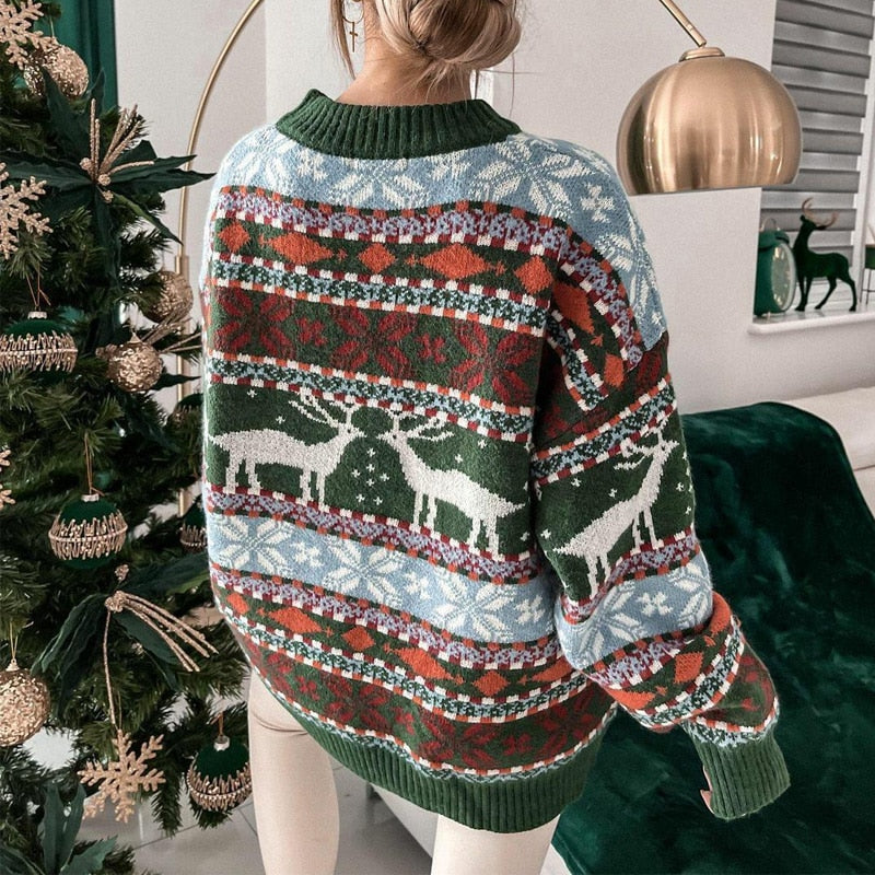 Marie – Warmer Damenpullover im Weihnachtslook Grün