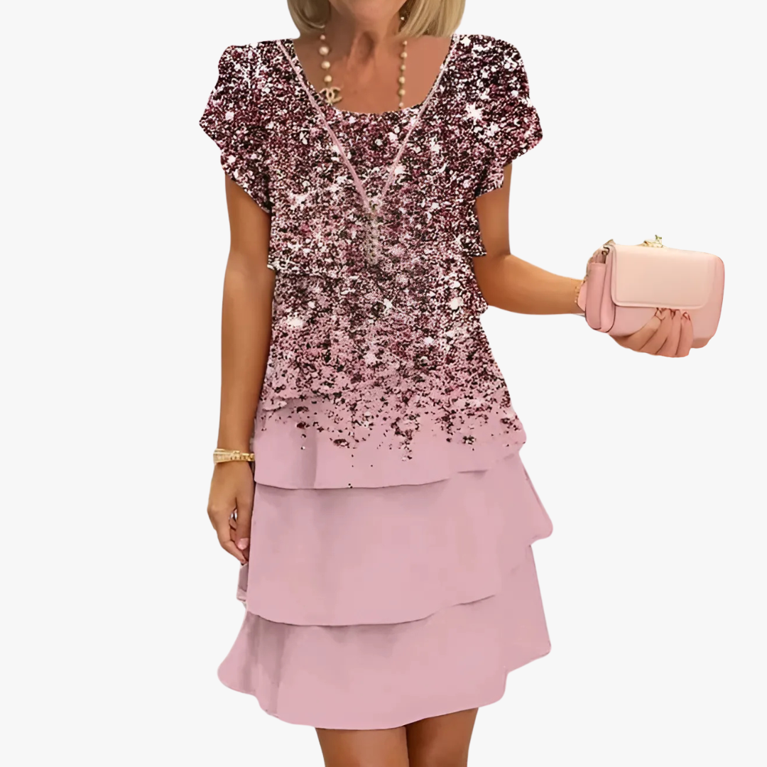 Marika - Elegantes Damen Maxikleid mit Blumenmuster rosa