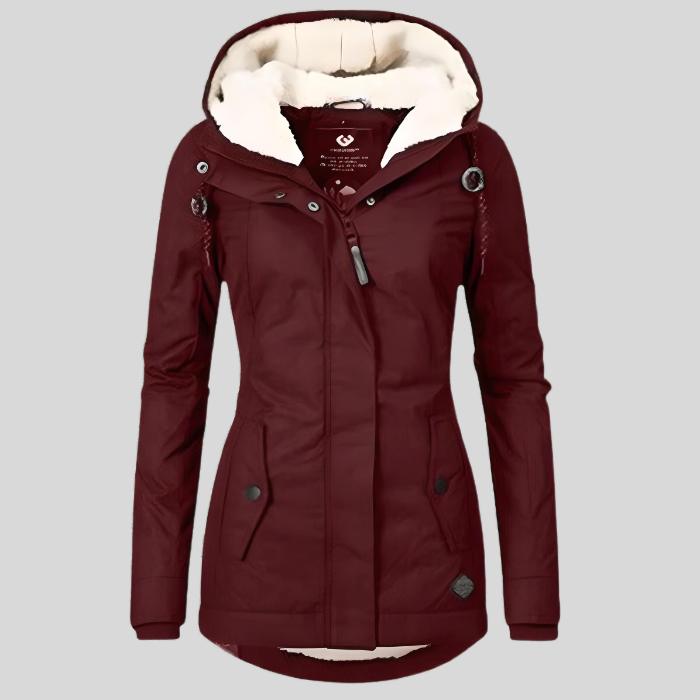 Marlies - Lange Wasserdichte Winterjacke Mit Kapuze & Futter Rot