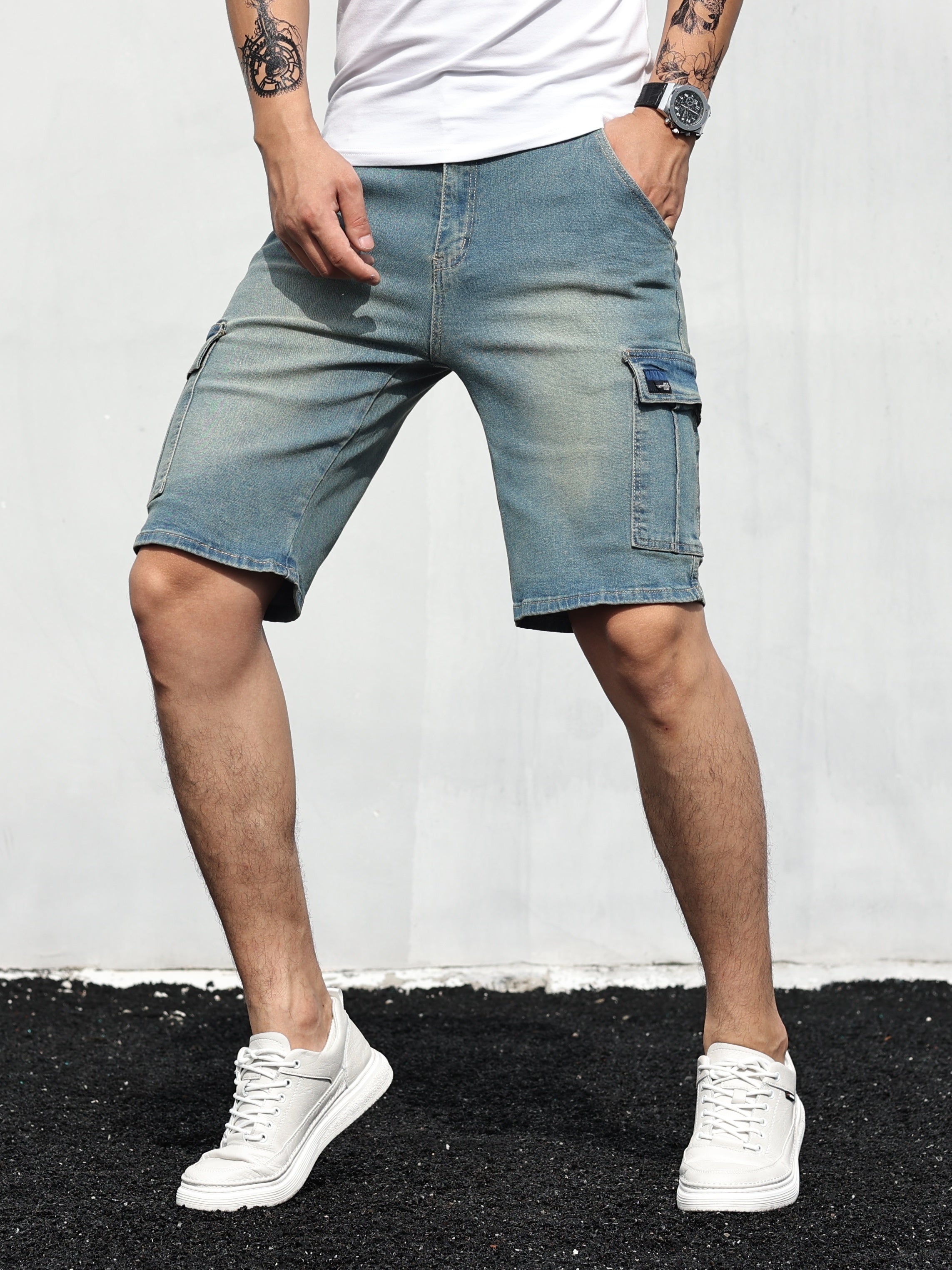 Marlon - Herren Cargo Denim Shorts HellBlau