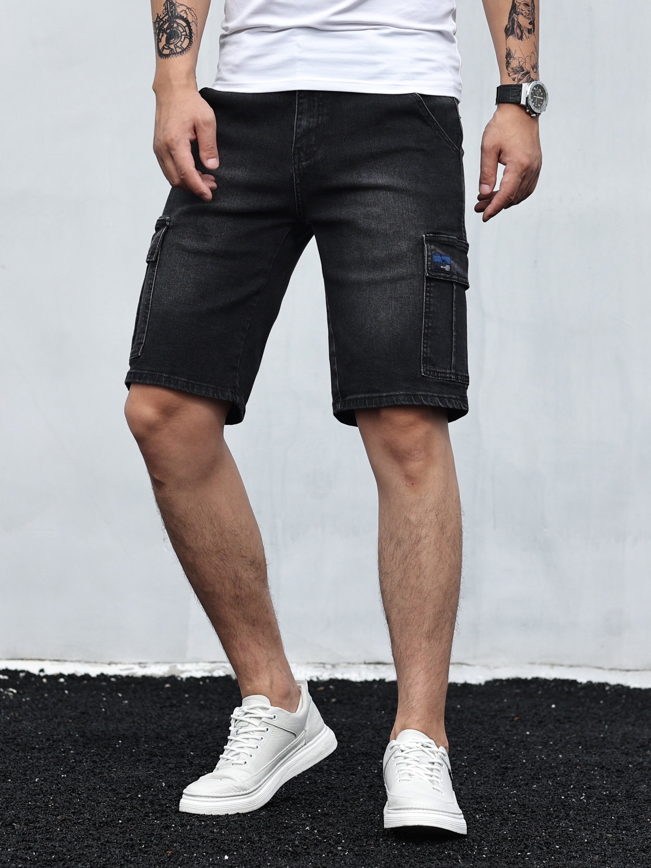 Marlon - Herren Cargo Denim Shorts Schwarz