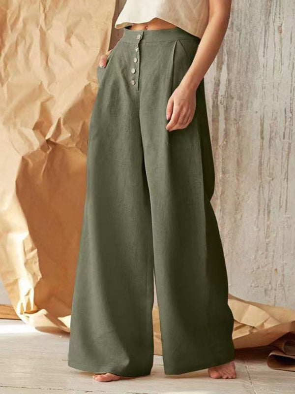 Marzena- Lässige Knopfhose mit weitem Bein Grün 1