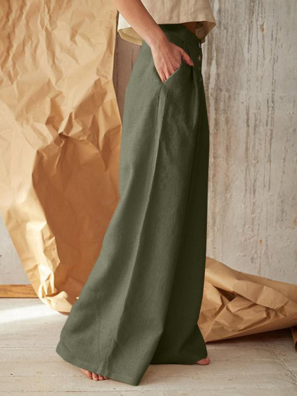 Marzena- Lässige Knopfhose mit weitem Bein Grün 2