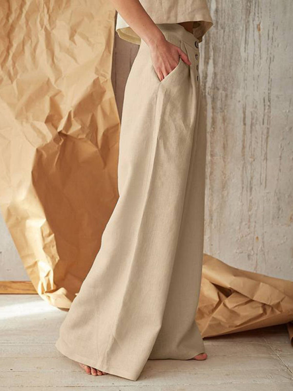 Marzena- Lässige Knopfhose mit weitem Bein Khaki