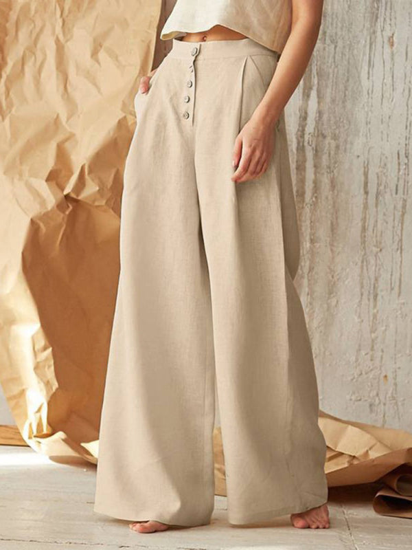 Marzena- Lässige Knopfhose mit weitem Bein Khaki 1