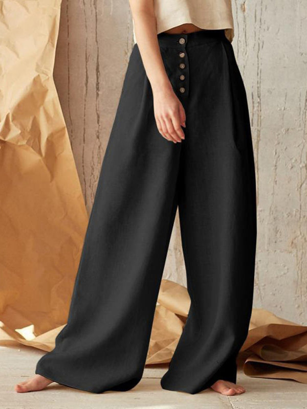 Marzena- Lässige Knopfhose mit weitem Bein Schwarz 1