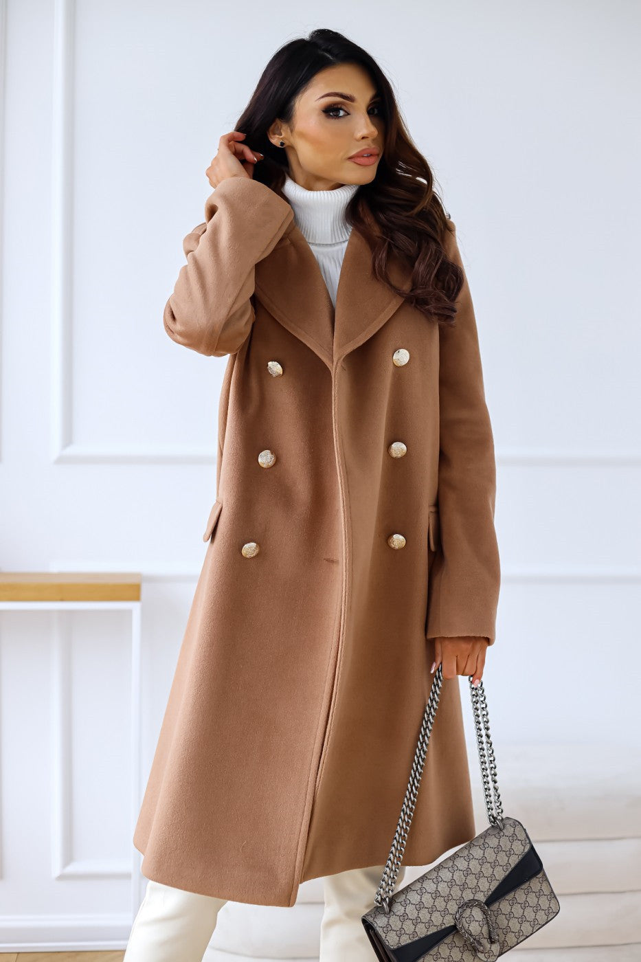 Mathilda - Trenchcoat Damen Elegant Winter Lang Doppelreihig Braun