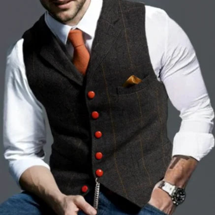 Matthias - Klassische Vintage Weste Für Herren Reverskragen Braun