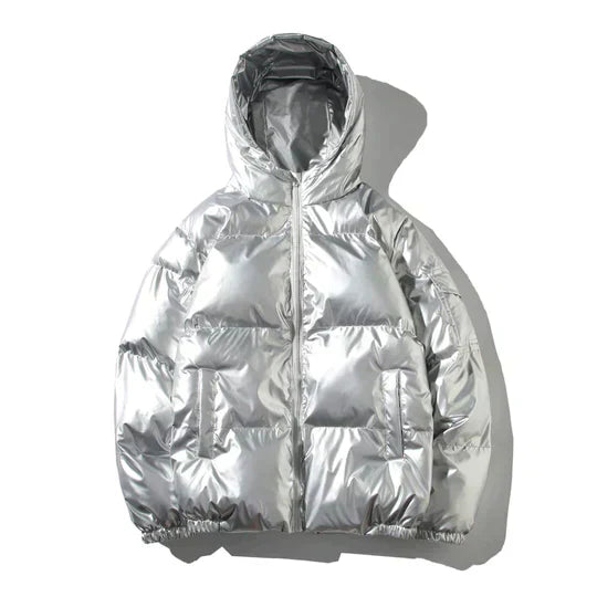 Maxim - Heidi Mode Winddichte metallische Winter Pufferjacke Silber