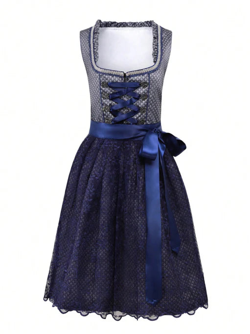 Melanie - Damen Elegantes Midi Dirndl Kleid Grün