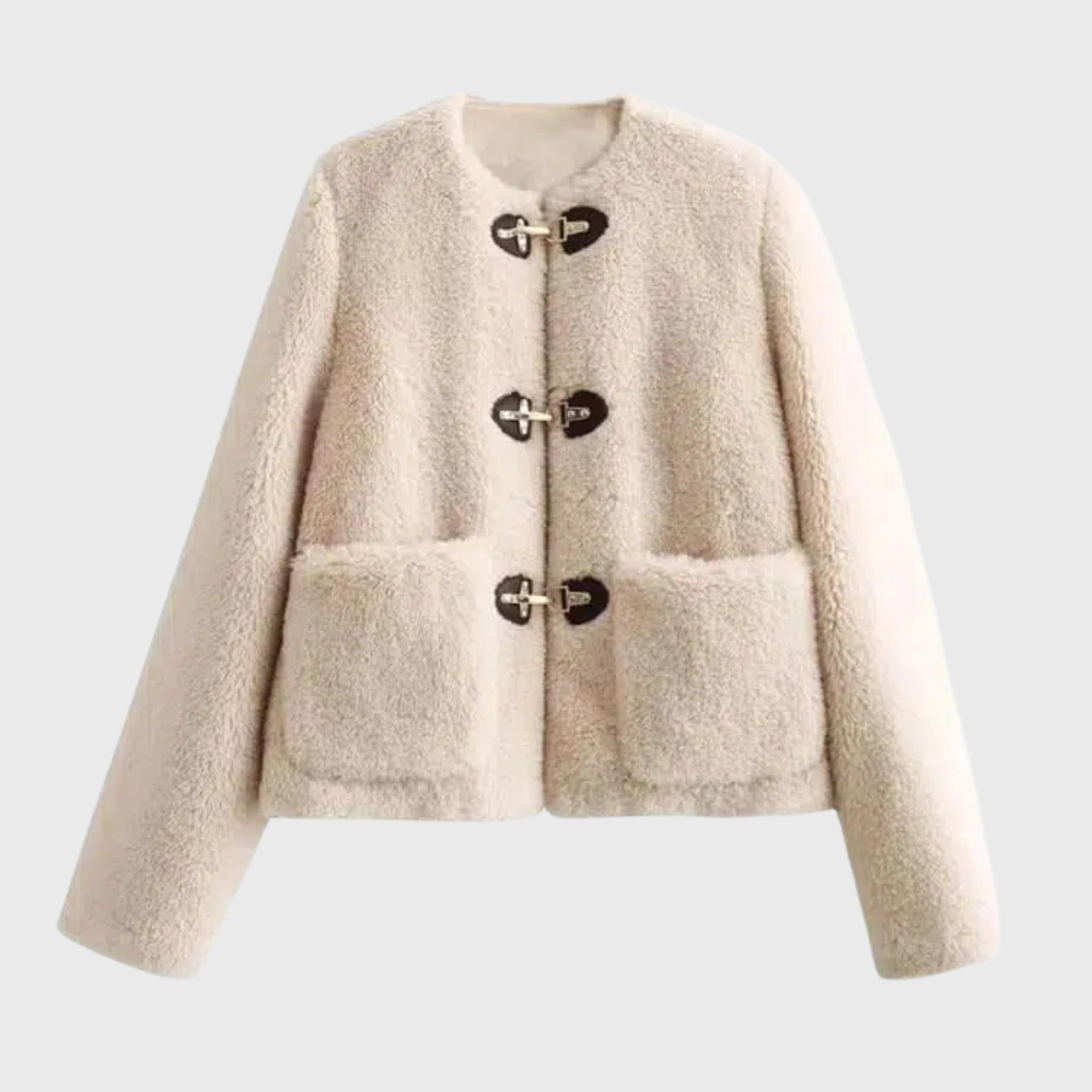 Ganka - Kuschelige Damen Teddy Jacke mit Knebelverschluss