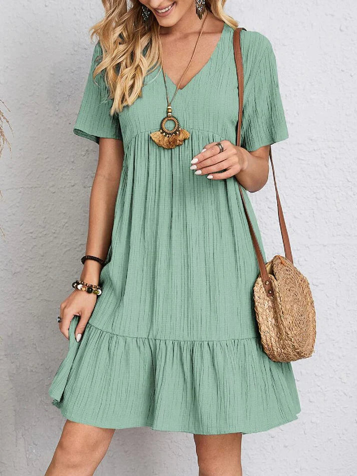 Miriam – weites kleid mit v-ausschnitt Hellgrun