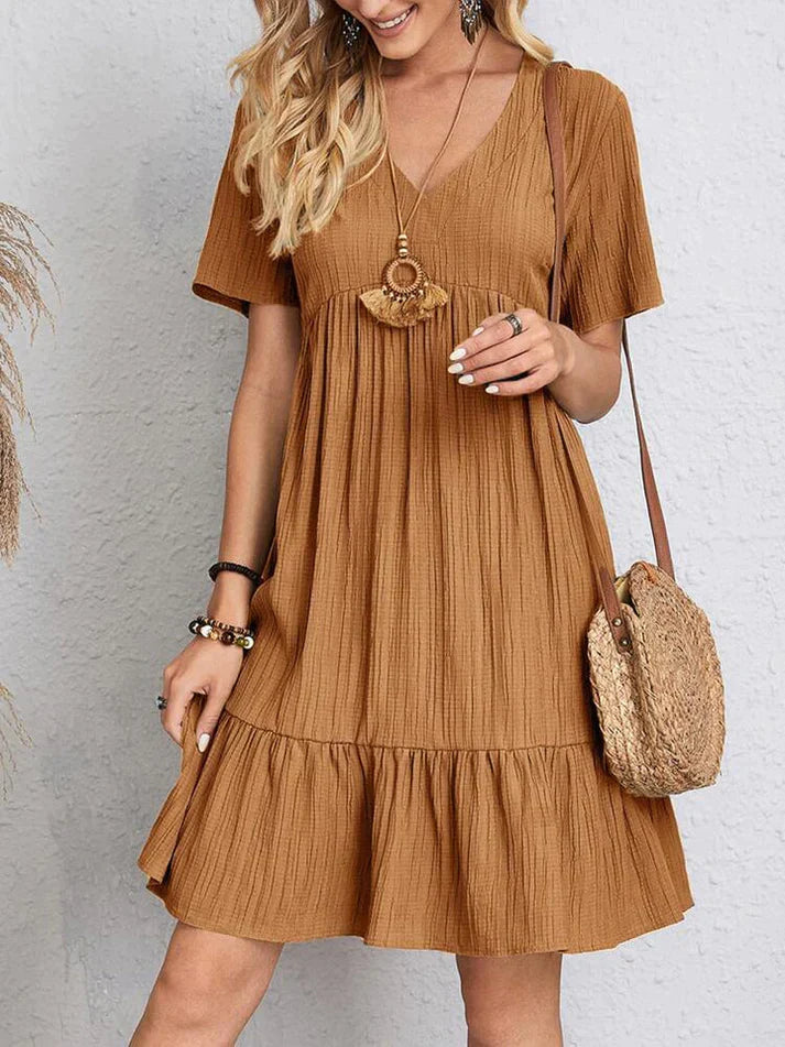 Miriam – weites kleid mit v-ausschnitt Maron