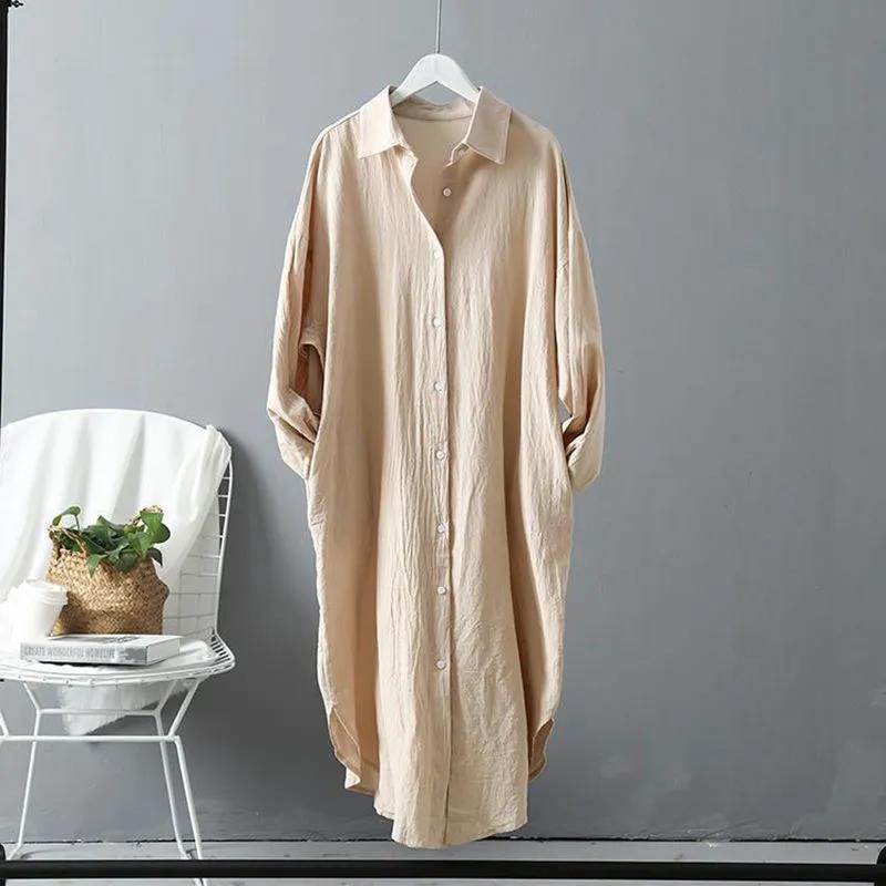 Nataliia- Lange Fließende Leinen Hemd Beige 1