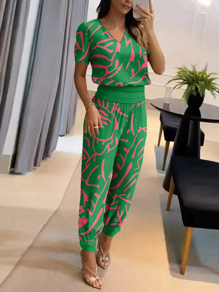 Nathalie - Damen Bluse & Hose Set Grun