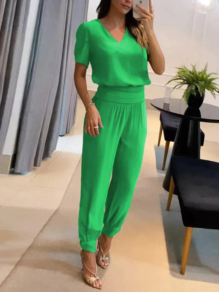 Nathalie - Damen Bluse & Hose Set HellGrun