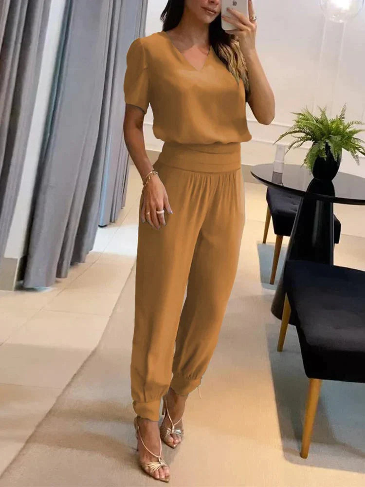 Nathalie - Damen Bluse & Hose Set Khaki