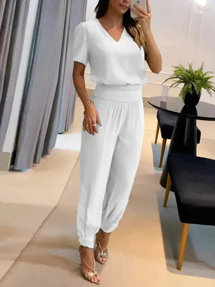 Nathalie - Damen Bluse & Hose Set WeiB