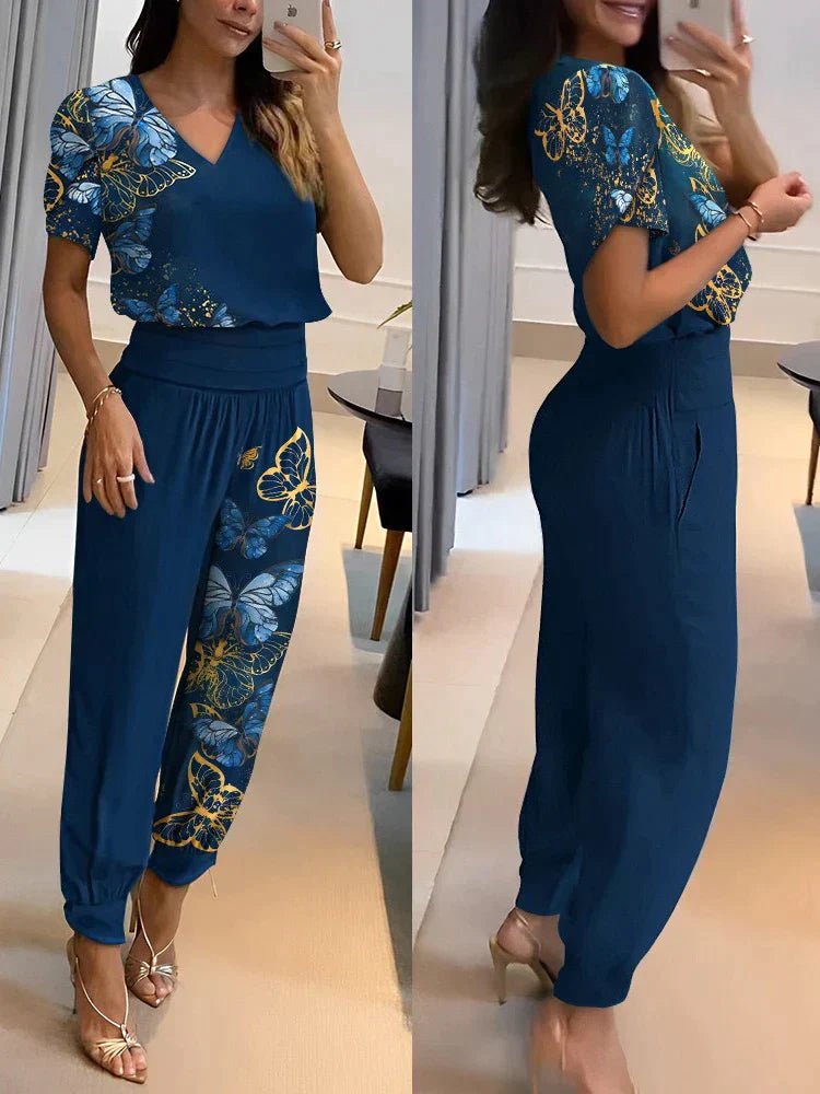 Nathalie - Damen Bluse & Hose Set blau