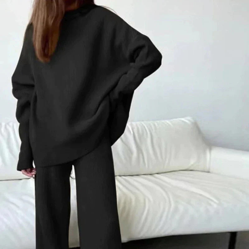 Nelia - Damen-Loungewear-Set mit Rollkragen und weiter Schwarz