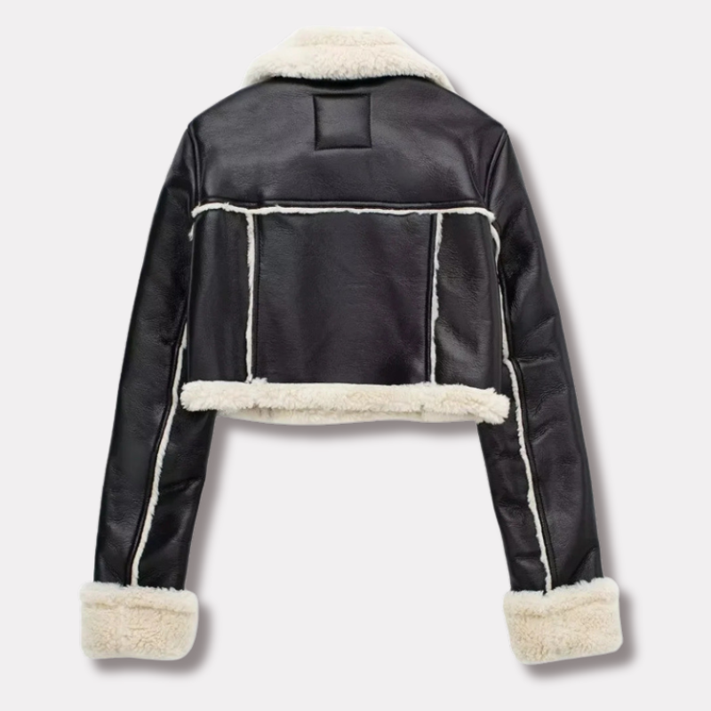 Nica - Kurze Lederjacke mit Teddyfutter