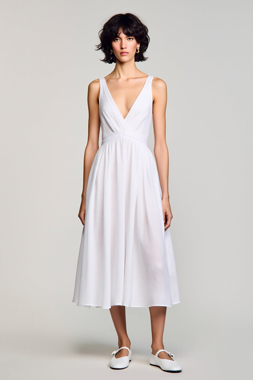 Nilda- Weißes A-Linie Midikleid mit V-Ausschnitt Weiß 3