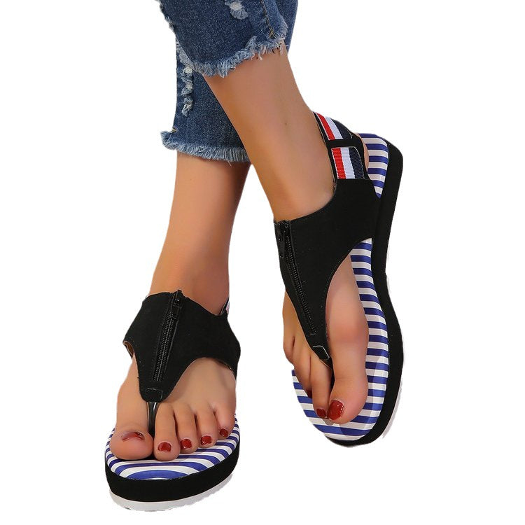 Nora- Damen Zehentrenner Sandalen mit modischem Zipper Design Schwarz 1
